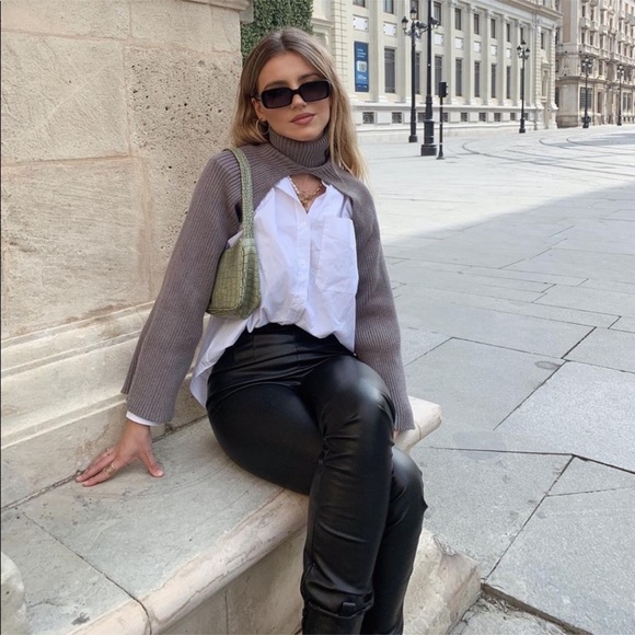 ZARA Knit Turtleneck Arm Warmer Sweater Grey - Picture 1 of 6